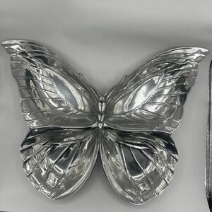 Chrome Butterfly Bowl Garden Nature Fitz & Floyd Serving Piece Salad Decor Art
